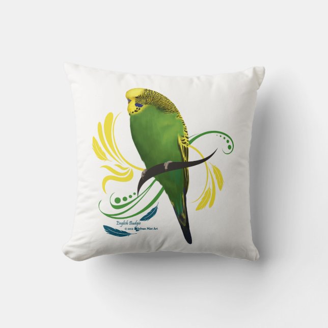 Coussin Green English Budgie (Recto)