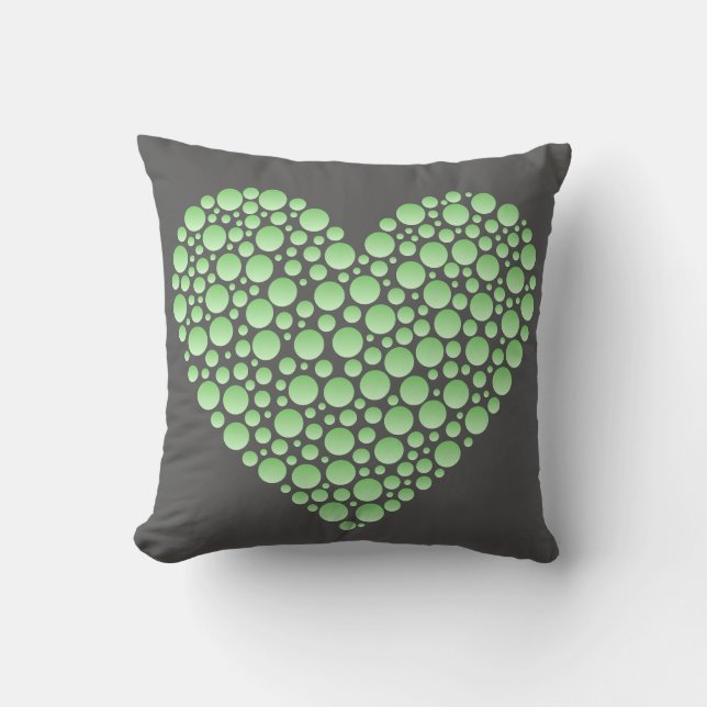 Coussin Green Gradient Heart Circles – Dark Grey Minimal  (Recto)