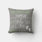 Coussin Green Grey Baby Boy photo Birth stat Faire-part (Recto)