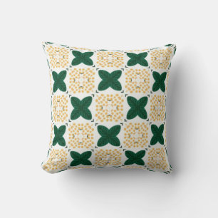 Coussin Green leaf checkered pattern yellow flower