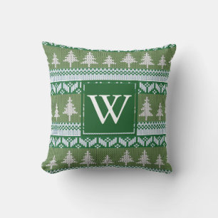 Coussin Green Nordic Fir Trees Motif Monogramme