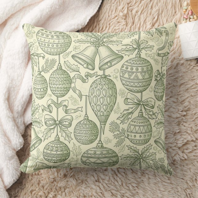 Coussin Green Toile Christmas Bells & Ornaments Pattern 2 (Couverture)