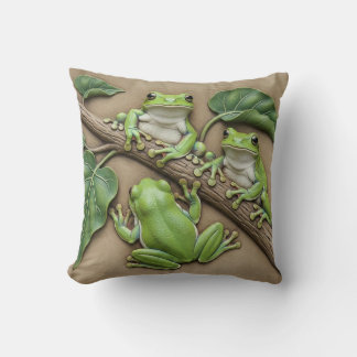 Coussin Green Tree Frogs Throw Cushion