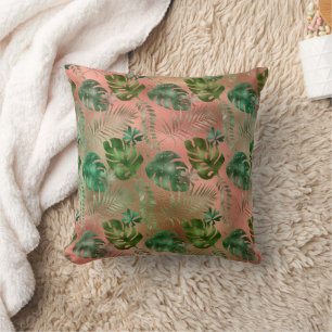 Coussin Green Tropical Feuilles Iridescente Pink Terracott