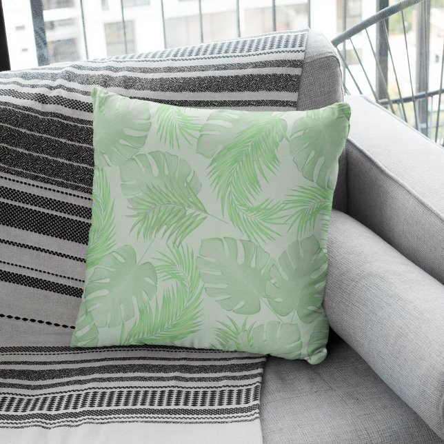 Coussin Green Tropical Simple Palm Feuilles (Palm leaves pattern throw pillow)