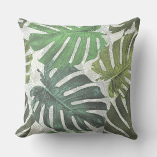 Coussin Green & White Palm Tropical Feuille Motif