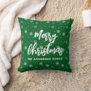 Coussin Green White Snowflakes Joli Retro Famille Noël