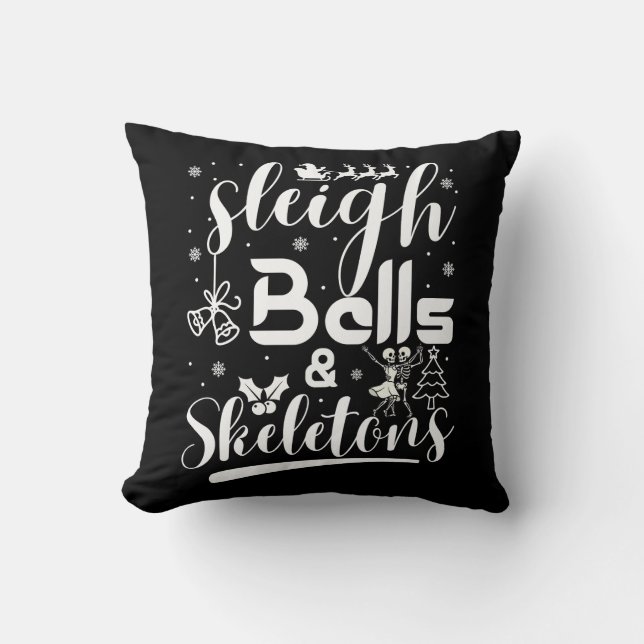 Coussin Grelots de traîneau & squelettes dansant Noël drôl (Recto)