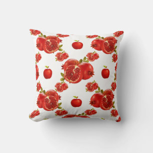 Coussin Grenade rouge vibrant et aquarelle de pomme