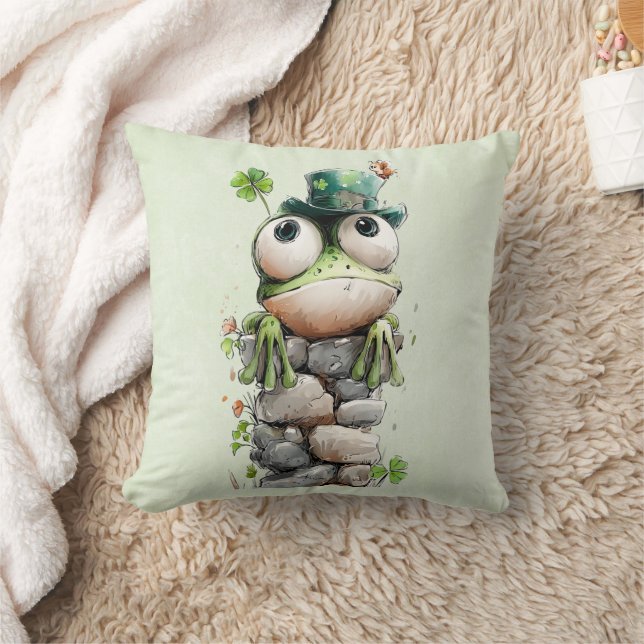 Coussin Grenouille avec chapeau vert et trèfle mignonne (Couverture)