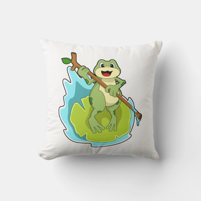 Coussin Grenouille comme randonneur avec bâton (Recto)