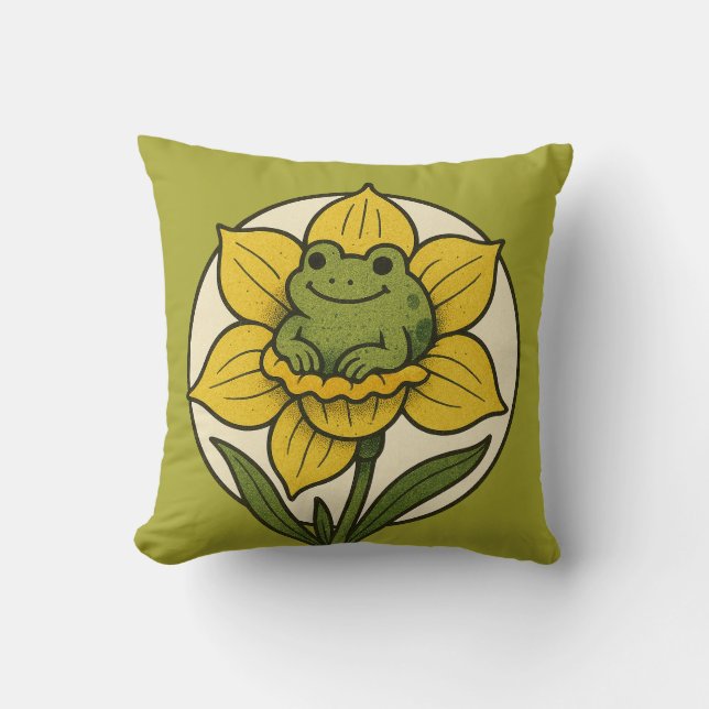 Coussin Grenouille dans une froggy de jonquille (Recto)