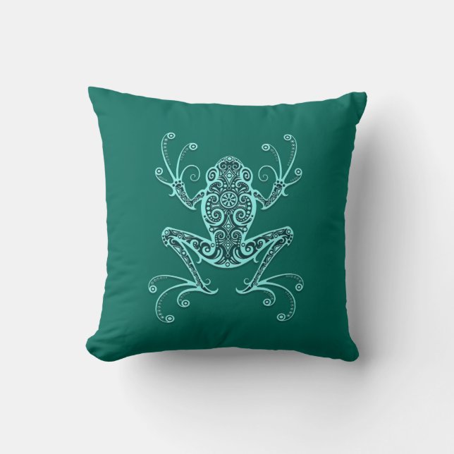 Coussin Grenouille d'arbre bleue turquoise complexe (Recto)