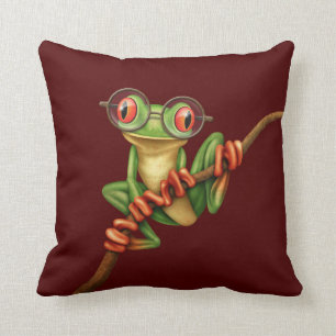 Coussin Grenouille d'arbre verte mignonne avec des verres