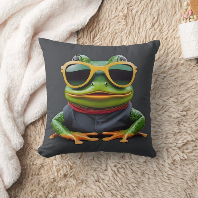 Coussin Grenouille drôle avec lunettes de soleil (Couverture)
