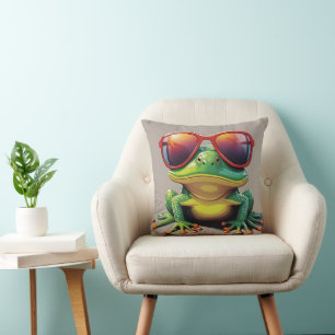 Coussin Grenouille drôle avec lunettes de soleil