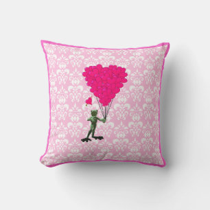 Coussin Grenouille drôle de dessin animé & cœur rose sur d