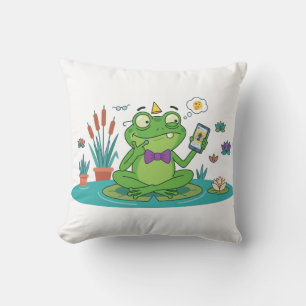 Coussin Grenouille drôle naviguant sur smartphone