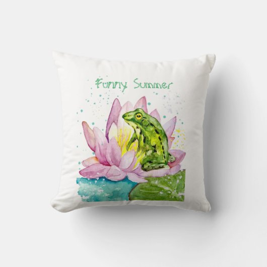 Coussin Grenouille drôle sur un lotus (Recto)
