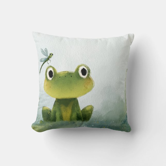 Coussin Grenouille et Libellule Mignonnes – Illustration d (Recto)