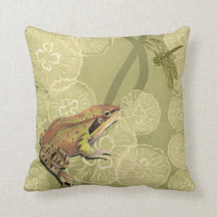 Coussin Grenouille et libellule sur des nénuphars