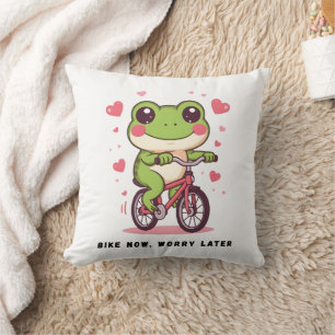 Coussin Grenouille Mignonne à Vélo Cadeau Drôle pour les