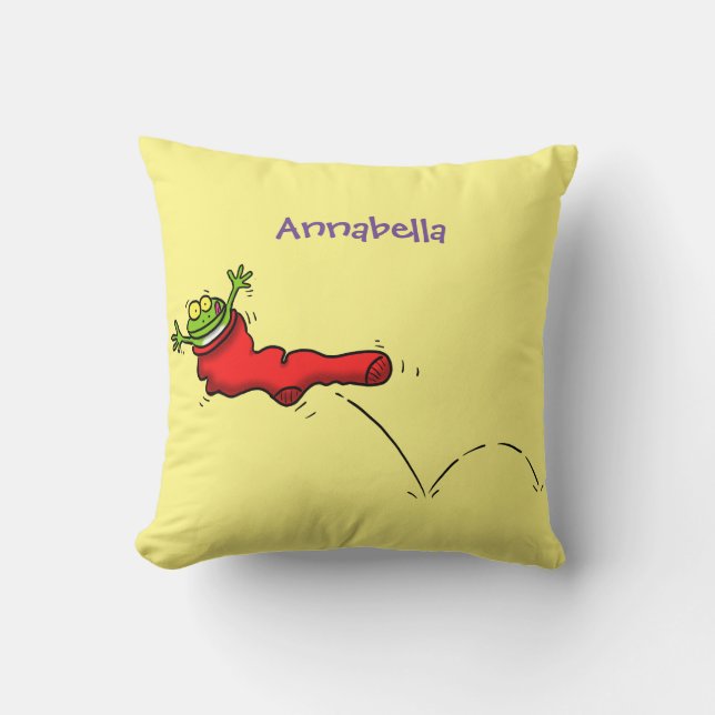 Coussin Grenouille mignonne dans une chaussette rouge dess (Recto)