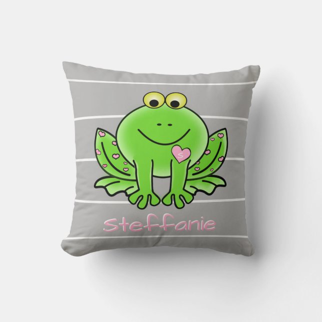 Coussin Grenouille mignonne, nom personnalisé de W et (Recto)
