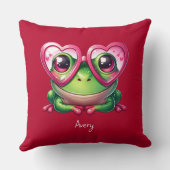 Coussin Grenouille mignonne portant des lunettes cardiaque (Verso)