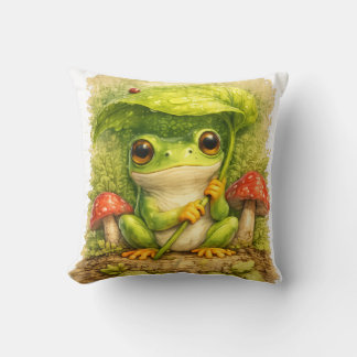 Coussin Grenouille mignonne sous un parapluie de feuille K