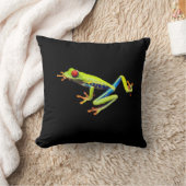 Coussin Grenouille peinte aux yeux rouges dos noir solide (Couverture)