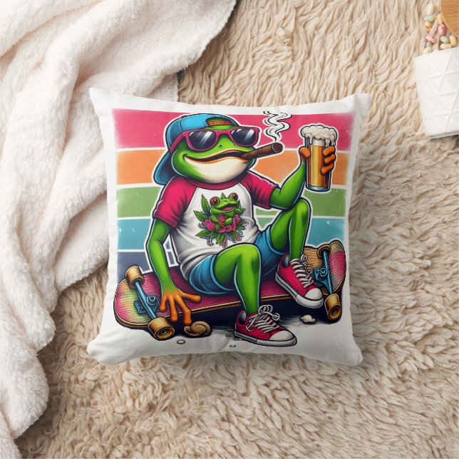 Coussin Grenouille prête à faire la fête avec un verre sur (Couverture)