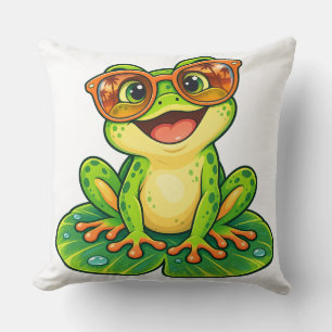 Coussin Grenouille Rétro d'Été avec Lunettes de Soleil PNG