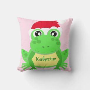 Coussin Grenouille rose de Noël Santa Hat Nouveauté Drôle
