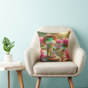 Coussin Grenouille sur un tonneau dans un étang
