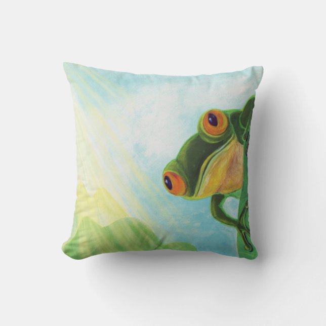 Coussin Grenouille verte attrapant les rayons du soleil (Recto)
