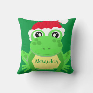Coussin Grenouille verte de Noël Santa Hat Nouveauté Drôle