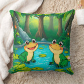 Coussin Grenouilles en caricature assis près d'un étang da (Couverture)