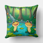 Coussin Grenouilles en caricature assis près d'un étang da (Verso)