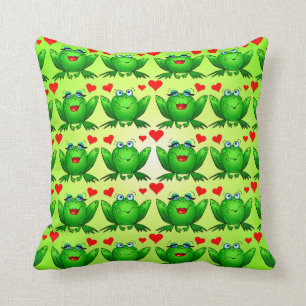 Coussin Grenouilles Heureuses Dessin Animé Amour Cœurs Ver