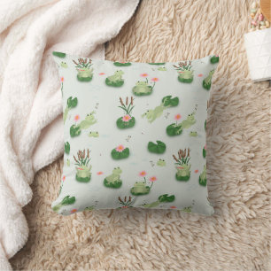 Coussin Grenouilles Mignonnes dans une Crèche d'Étang de N