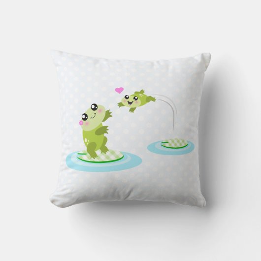 Coussin Grenouilles mignonnes - maman de kawaii et bande (Recto)