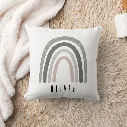 Coussin Grey/Neutral Boho Rainbow Monogram Pillow  (Couverture)