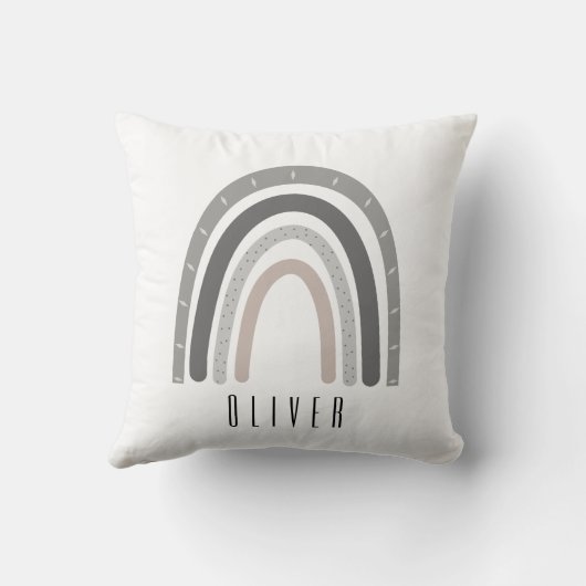 Coussin Grey/Neutral Boho Rainbow Monogram Pillow (Verso)