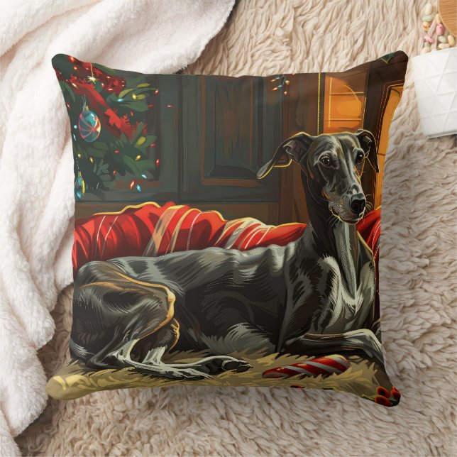 Coussin Greyhound Chig Festive de Noël (Couverture)