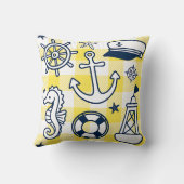 Coussin Gribouillages nautiques – Monogramme gingham jaune (Verso)