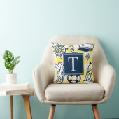 Coussin Gribouillages nautiques – Monogramme gingham jaune (Chaise)