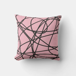 Coussin Gribouillis abstrait noir sur rose