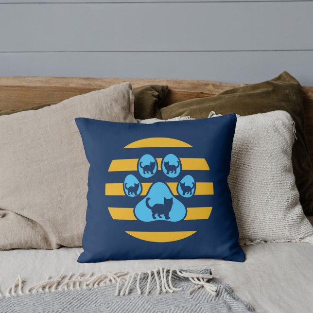 Coussin Griffe de chat personnalisée or et bleu Coucher de (Créateur téléchargé)