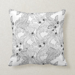 Coussin Griffonnage de poissons de la Chine